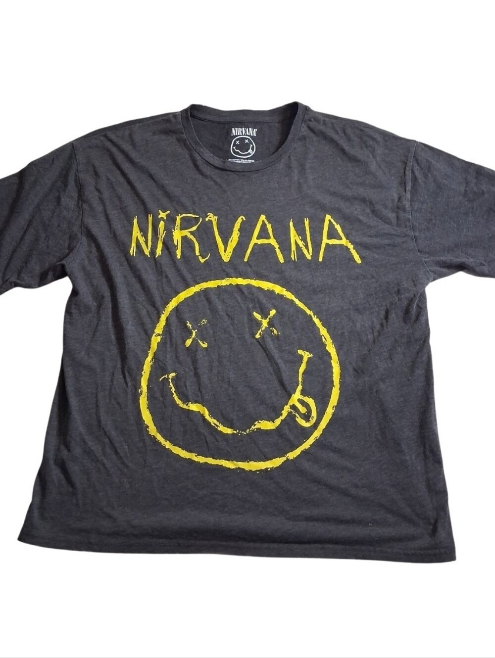 Nirvana Smiley Face 93 Tour Band T-shirt Gray Grey Adult Large Grunge 90s